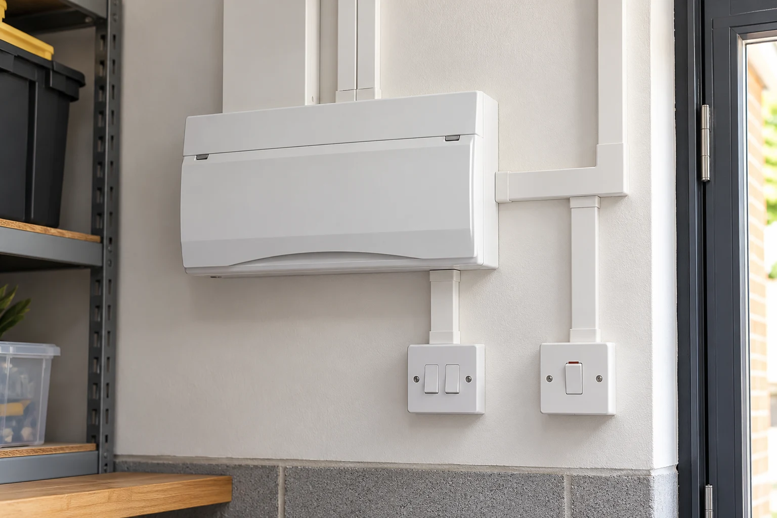 Closed consumer unit and switches in a residential utility area